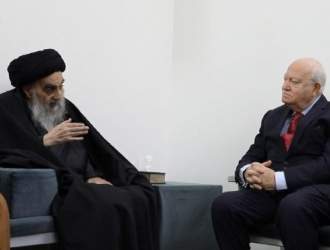 تصویر جدید آیت الله سیستانی در دیدار نماینده دبیرکل سازمان ملل